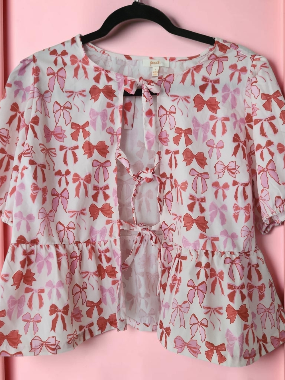 Bow-Print Tie-Front Peplum Shirt